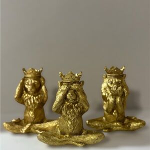 Gold Crowned Monkey Set of 3 Decorative Sculptures - Home Art